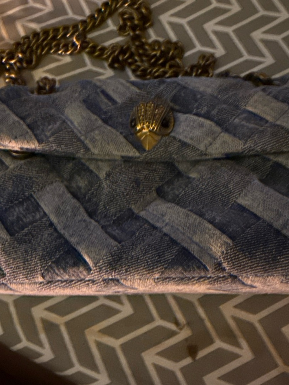 Kurt Geiger Woven Denim-Style Crossbody with Gold Chain